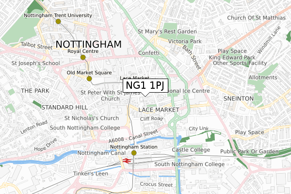 NG1 1PJ map - small scale - OS Open Zoomstack (Ordnance Survey)