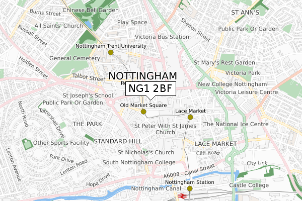 NG1 2BF map - small scale - OS Open Zoomstack (Ordnance Survey)