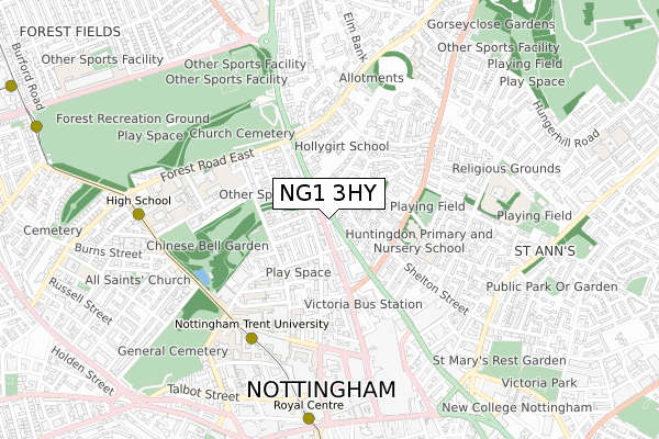 NG1 3HY map - small scale - OS Open Zoomstack (Ordnance Survey)