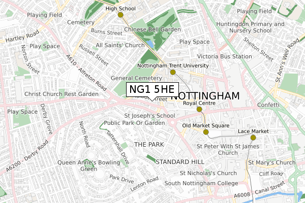 NG1 5HE map - small scale - OS Open Zoomstack (Ordnance Survey)