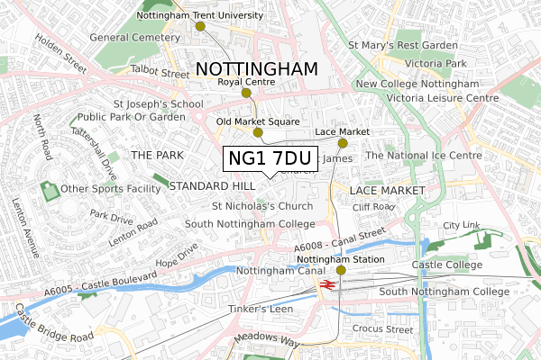 NG1 7DU map - small scale - OS Open Zoomstack (Ordnance Survey)
