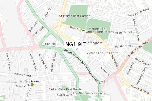 NG1 9LT map - large scale - OS Open Zoomstack (Ordnance Survey)