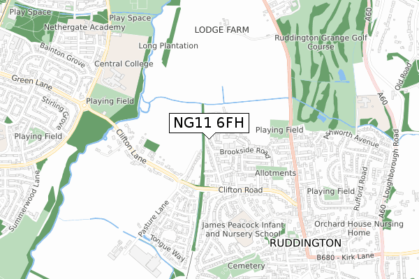 NG11 6FH map - small scale - OS Open Zoomstack (Ordnance Survey)