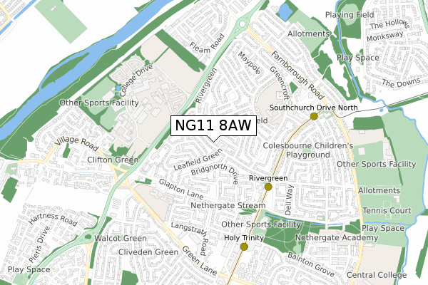 NG11 8AW map - small scale - OS Open Zoomstack (Ordnance Survey)