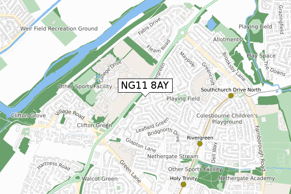 NG11 8AY map - small scale - OS Open Zoomstack (Ordnance Survey)