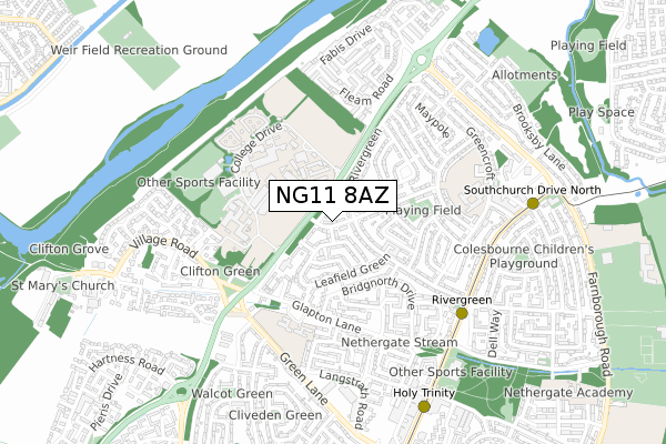 NG11 8AZ map - small scale - OS Open Zoomstack (Ordnance Survey)