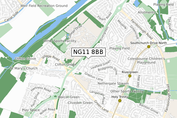 NG11 8BB map - small scale - OS Open Zoomstack (Ordnance Survey)