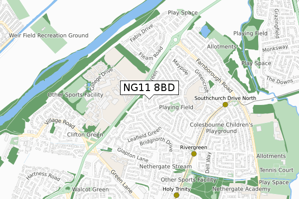 NG11 8BD map - small scale - OS Open Zoomstack (Ordnance Survey)