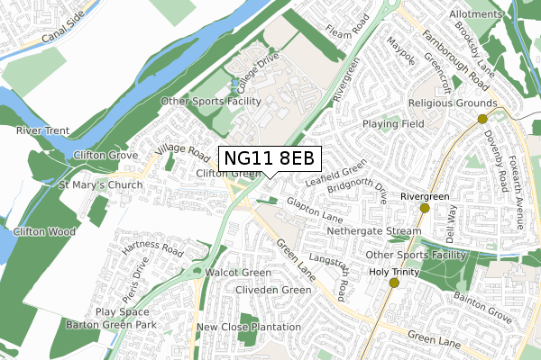 NG11 8EB map - small scale - OS Open Zoomstack (Ordnance Survey)