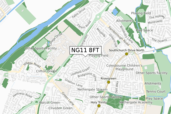 NG11 8FT map - small scale - OS Open Zoomstack (Ordnance Survey)