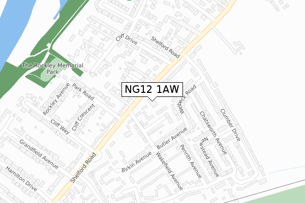 NG12 1AW map - large scale - OS Open Zoomstack (Ordnance Survey)