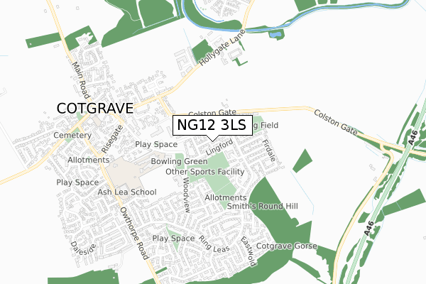NG12 3LS map - small scale - OS Open Zoomstack (Ordnance Survey)