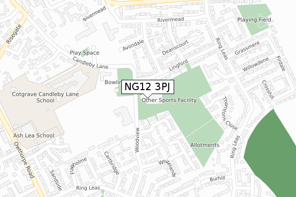 NG12 3PJ map - large scale - OS Open Zoomstack (Ordnance Survey)