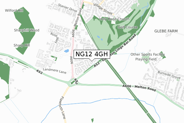 NG12 4GH map - small scale - OS Open Zoomstack (Ordnance Survey)