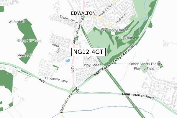 NG12 4GT map - small scale - OS Open Zoomstack (Ordnance Survey)