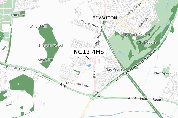 NG12 4HS map - small scale - OS Open Zoomstack (Ordnance Survey)