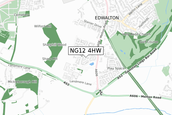 NG12 4HW map - small scale - OS Open Zoomstack (Ordnance Survey)