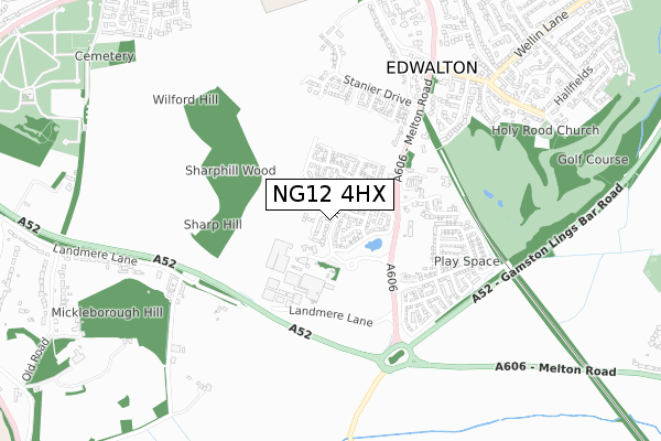 NG12 4HX map - small scale - OS Open Zoomstack (Ordnance Survey)
