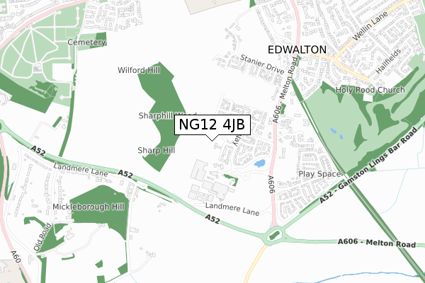 NG12 4JB map - small scale - OS Open Zoomstack (Ordnance Survey)