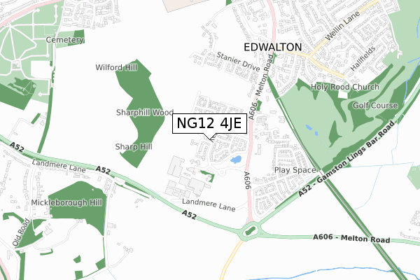 NG12 4JE map - small scale - OS Open Zoomstack (Ordnance Survey)