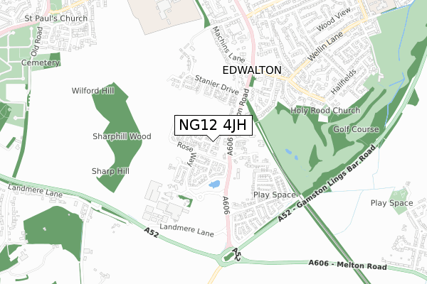 NG12 4JH map - small scale - OS Open Zoomstack (Ordnance Survey)