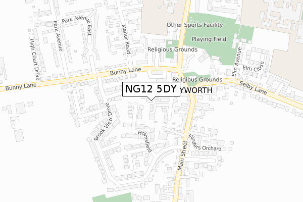 NG12 5DY map - large scale - OS Open Zoomstack (Ordnance Survey) NG12 5DY map - large scale - OS Open Zoomstack (Ordnance Survey)