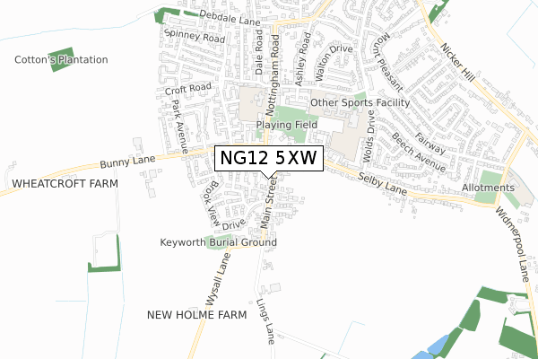 NG12 5XW map - small scale - OS Open Zoomstack (Ordnance Survey)