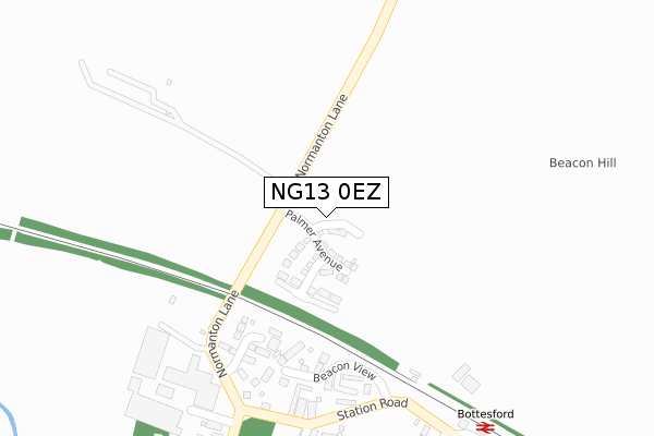 NG13 0EZ map - large scale - OS Open Zoomstack (Ordnance Survey)