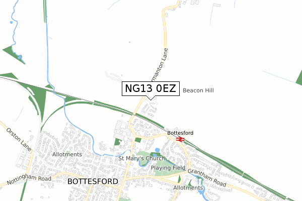 NG13 0EZ map - small scale - OS Open Zoomstack (Ordnance Survey)