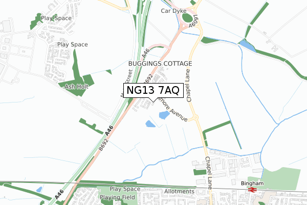 NG13 7AQ map - small scale - OS Open Zoomstack (Ordnance Survey) NG13 7AQ map - small scale - OS Open Zoomstack (Ordnance Survey)