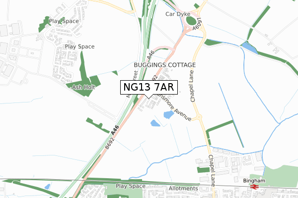 NG13 7AR map - small scale - OS Open Zoomstack (Ordnance Survey) NG13 7AR map - small scale - OS Open Zoomstack (Ordnance Survey)