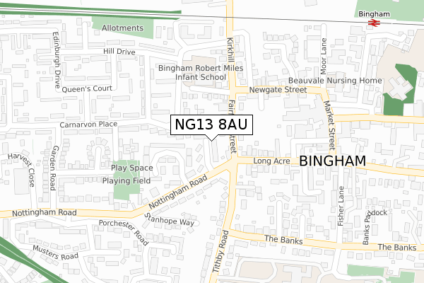 NG13 8AU map - large scale - OS Open Zoomstack (Ordnance Survey)