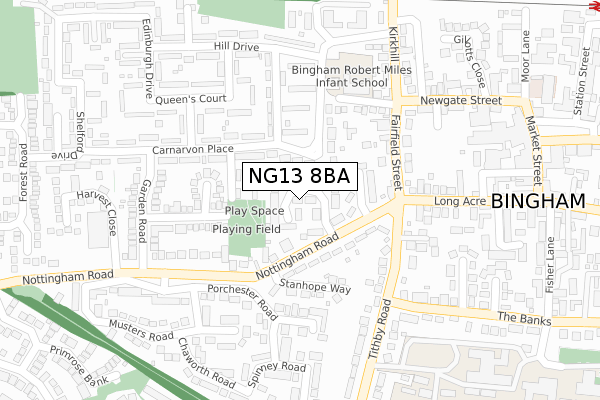 NG13 8BA map - large scale - OS Open Zoomstack (Ordnance Survey)