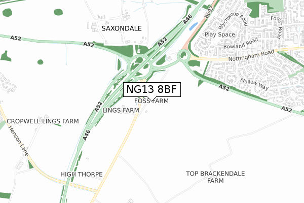 NG13 8BF map - small scale - OS Open Zoomstack (Ordnance Survey)