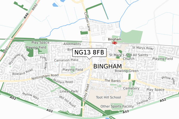 NG13 8FB map - small scale - OS Open Zoomstack (Ordnance Survey)