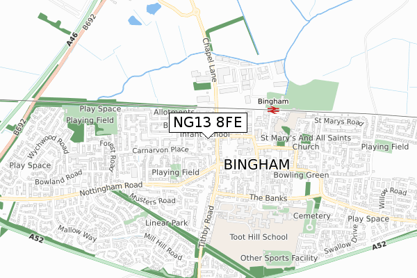 NG13 8FE map - small scale - OS Open Zoomstack (Ordnance Survey)