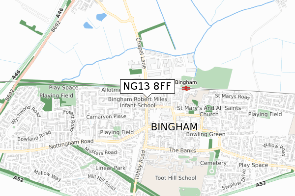 NG13 8FF map - small scale - OS Open Zoomstack (Ordnance Survey)