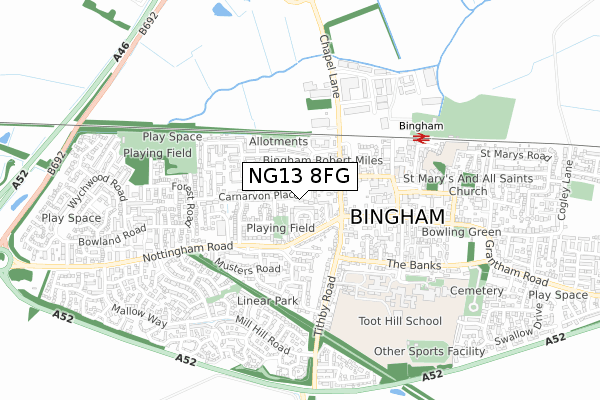 NG13 8FG map - small scale - OS Open Zoomstack (Ordnance Survey)