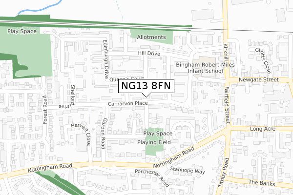 NG13 8FN map - large scale - OS Open Zoomstack (Ordnance Survey)