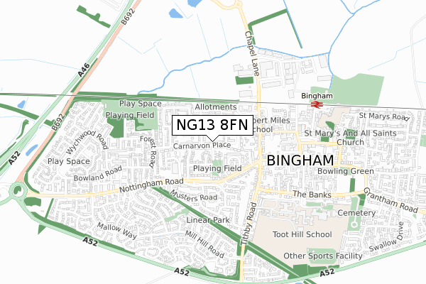NG13 8FN map - small scale - OS Open Zoomstack (Ordnance Survey)