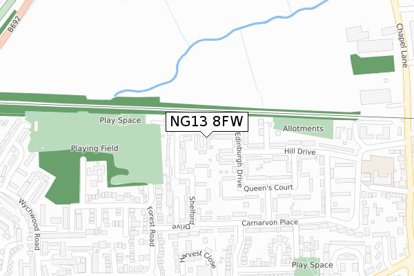 NG13 8FW map - large scale - OS Open Zoomstack (Ordnance Survey)
