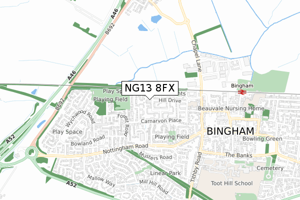 NG13 8FX map - small scale - OS Open Zoomstack (Ordnance Survey)