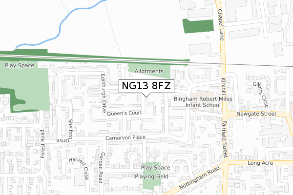 NG13 8FZ map - large scale - OS Open Zoomstack (Ordnance Survey)