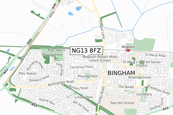 NG13 8FZ map - small scale - OS Open Zoomstack (Ordnance Survey)