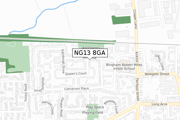 NG13 8GA map - large scale - OS Open Zoomstack (Ordnance Survey)