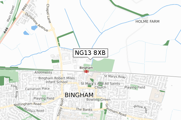 NG13 8XB map - small scale - OS Open Zoomstack (Ordnance Survey)