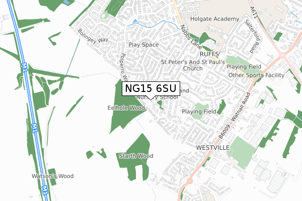 NG15 6SU map - small scale - OS Open Zoomstack (Ordnance Survey)