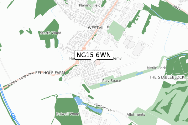 NG15 6WN map - small scale - OS Open Zoomstack (Ordnance Survey)