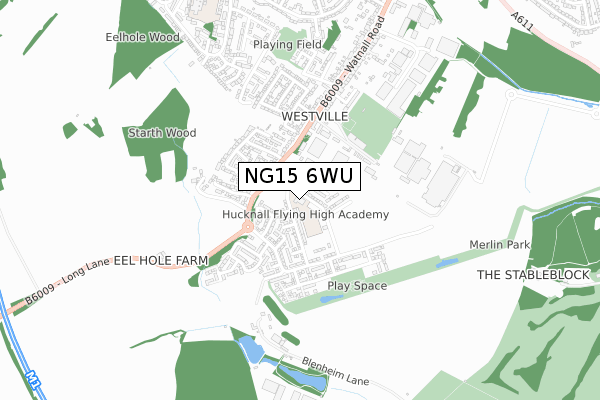 NG15 6WU map - small scale - OS Open Zoomstack (Ordnance Survey)