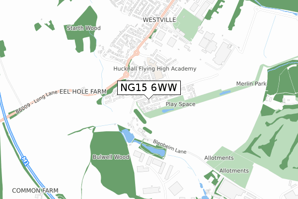 NG15 6WW map - small scale - OS Open Zoomstack (Ordnance Survey)